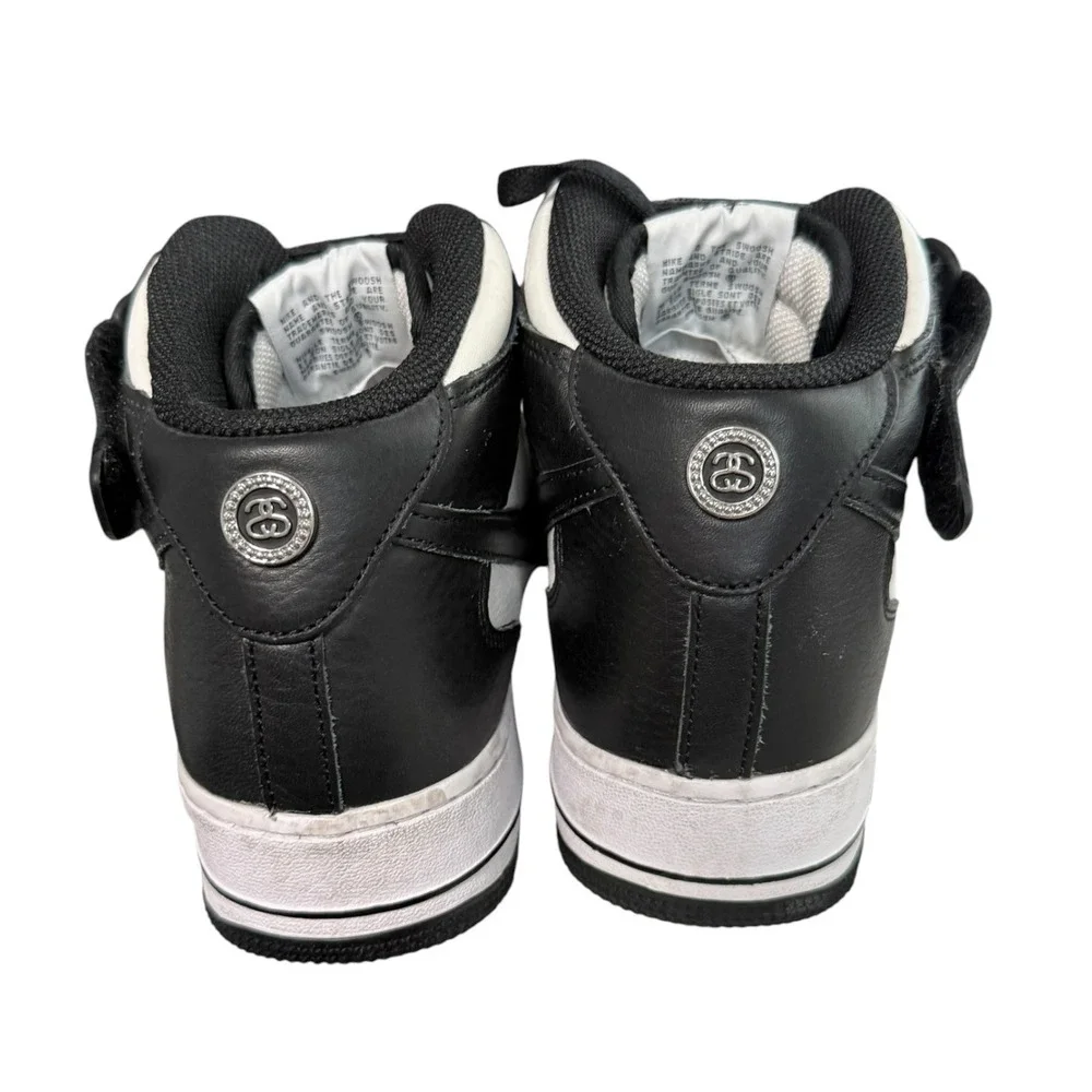 Nike Air Force 1 Mid Stussy Sneakers Mens 9.5 Light Bone Black DJ7840-002